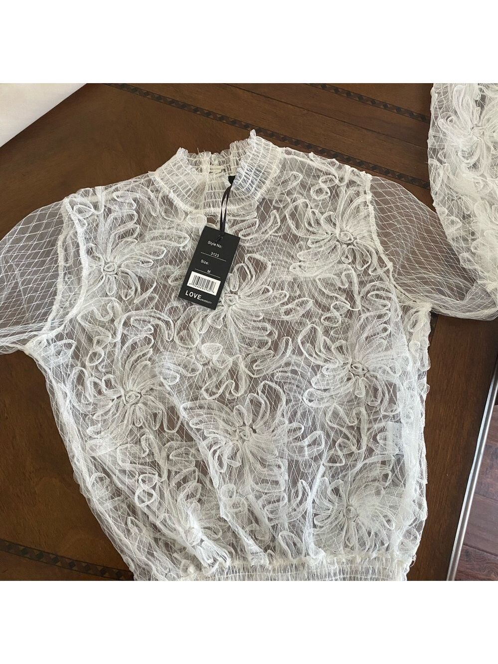 LOVE UNIVERSITY goth lace mesh crop top in white NWT SZ M (JR) see through - Picture 4 of 5